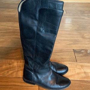 🐄 FRYE Paige Leather Tall Boots Black Short Heel Riding Boots Fall Women 6.5
